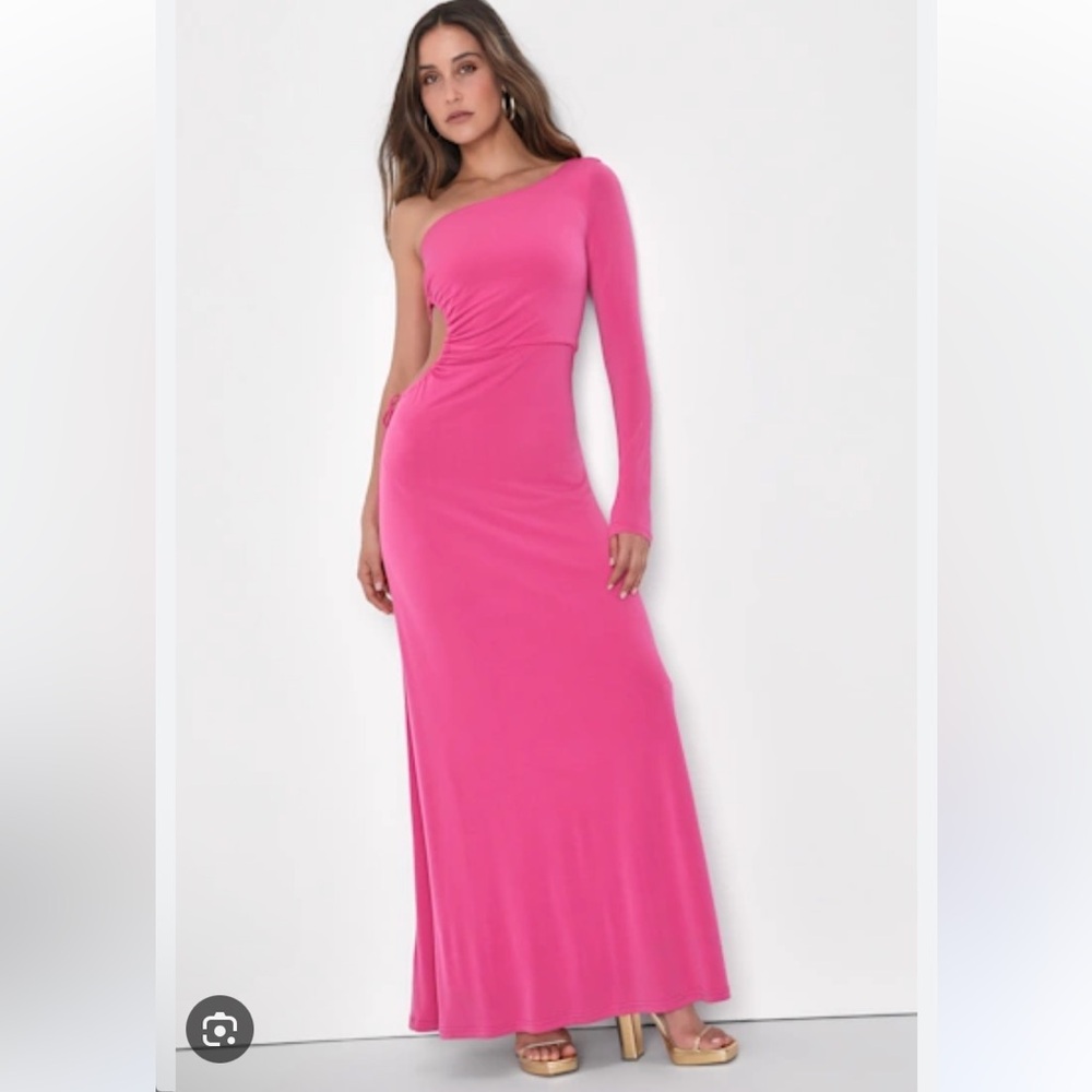 Lulu's Vibrant Pink One-Shoulder Dress